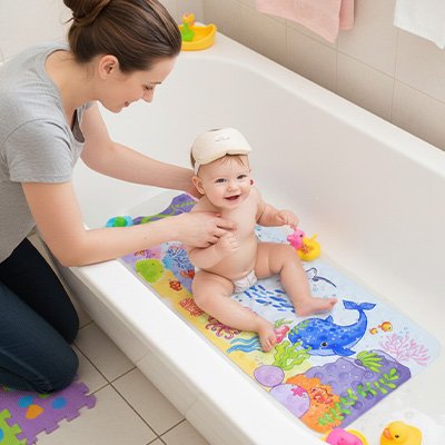Tapis de bain bebe accessoire quotidien maman lave son bebe