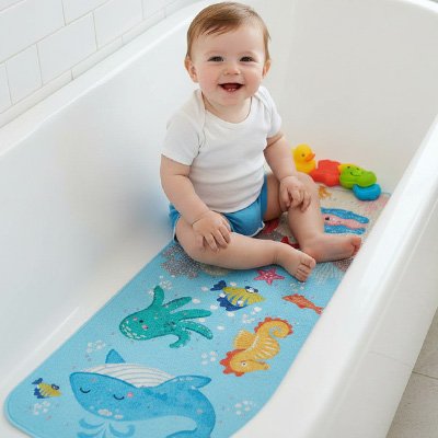 Tapis de bain bebe antiderapant bebe est dans la baignoire