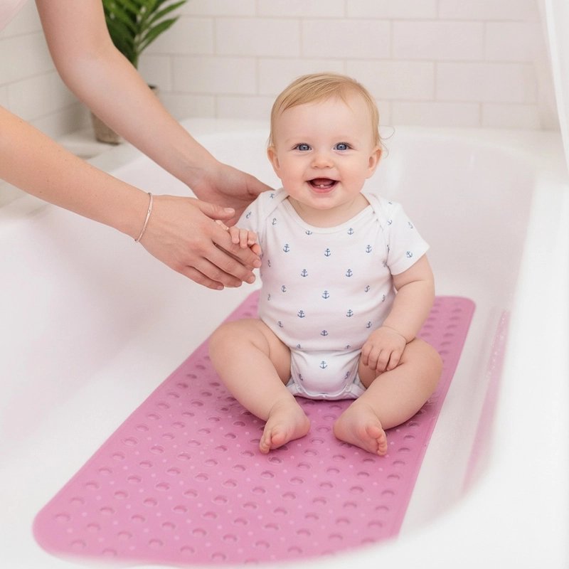 Tapis de bain bebe antiderapant securite bebe est assis sur le tapis