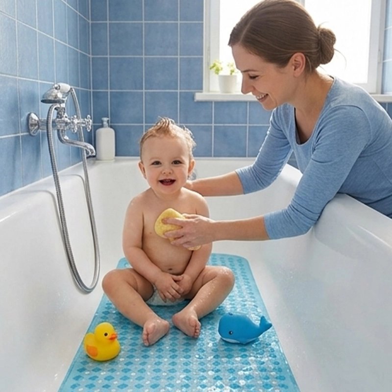 Tapis de bain bebe antiderapant securite maman lave son bebe