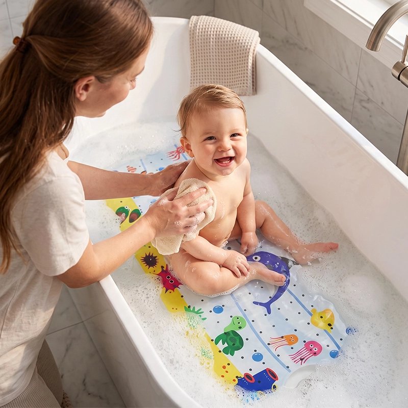 Tapis de bain pour bébé antidérapant confort bébé prend son bain