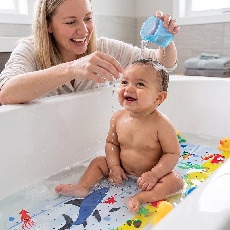 Tapis de bain pour bébé antidérapant confort maman lave son bébé