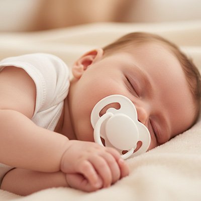 Tetine bebe blanche bebe avec sa sucette dans la bouche