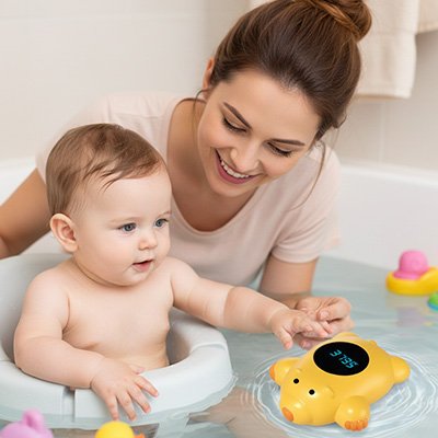 Thermomètre bain bébé securite precise maman donne son bain a bebe