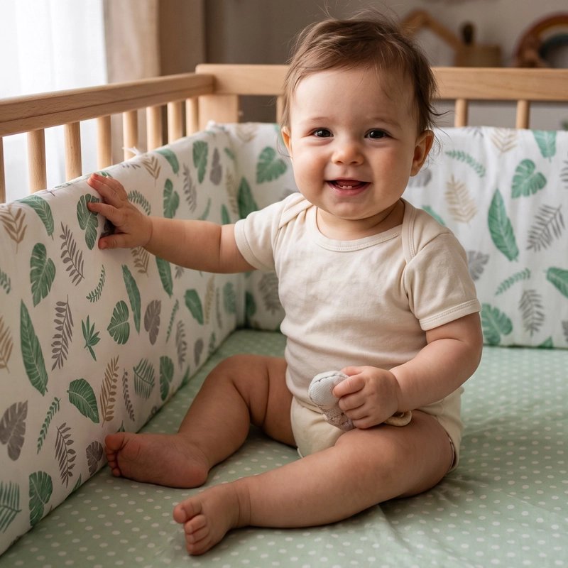Tour de lit bébé coton douceur bébé dans son berceau