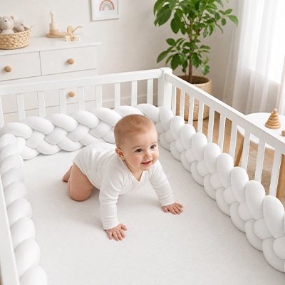 Tour de lit tresse protection douce bebe dans son berceau