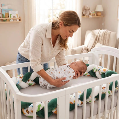 Tresse de lit bébé douceur sécurisée maman met sn bébé au lit