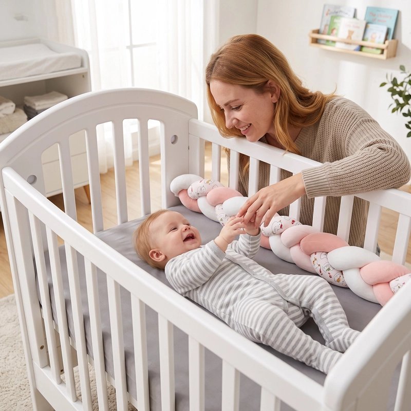 Tresse de lit decorative et securisante bebe est dans son berceau