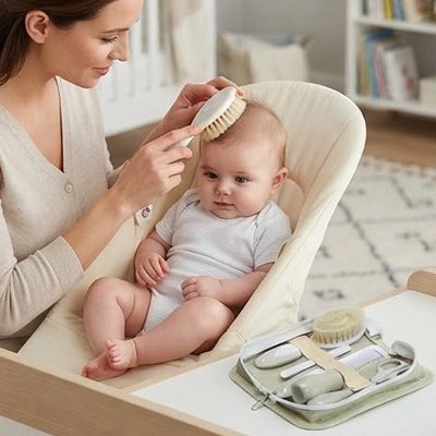 Trousse de toilette bebe complete maman brosse les cheveux de son bebe