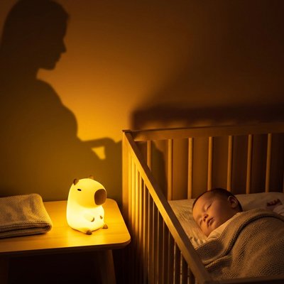 Veilleuse bébé douce lumière bébé dort dans son berceau