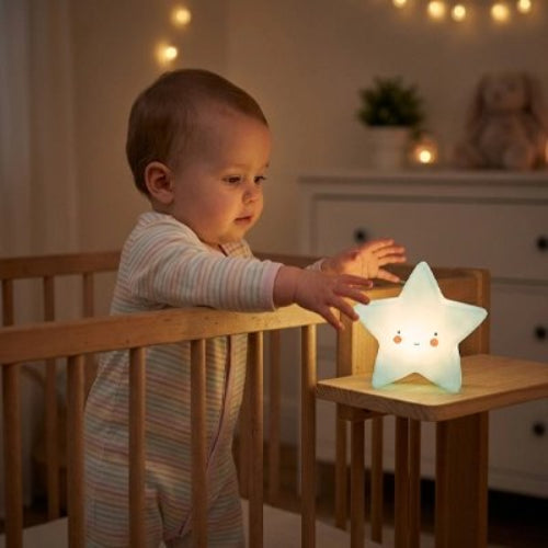 Veilleuse bebe nuit paisible bebe est debout dans son berceau