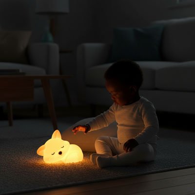 Veilleuse renard douce et apaisante bebe est devant la veilleuse