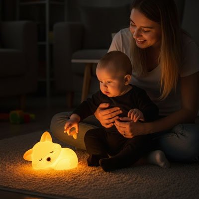 Veilleuse renard douce et apaisante maman et son bebe sont assis